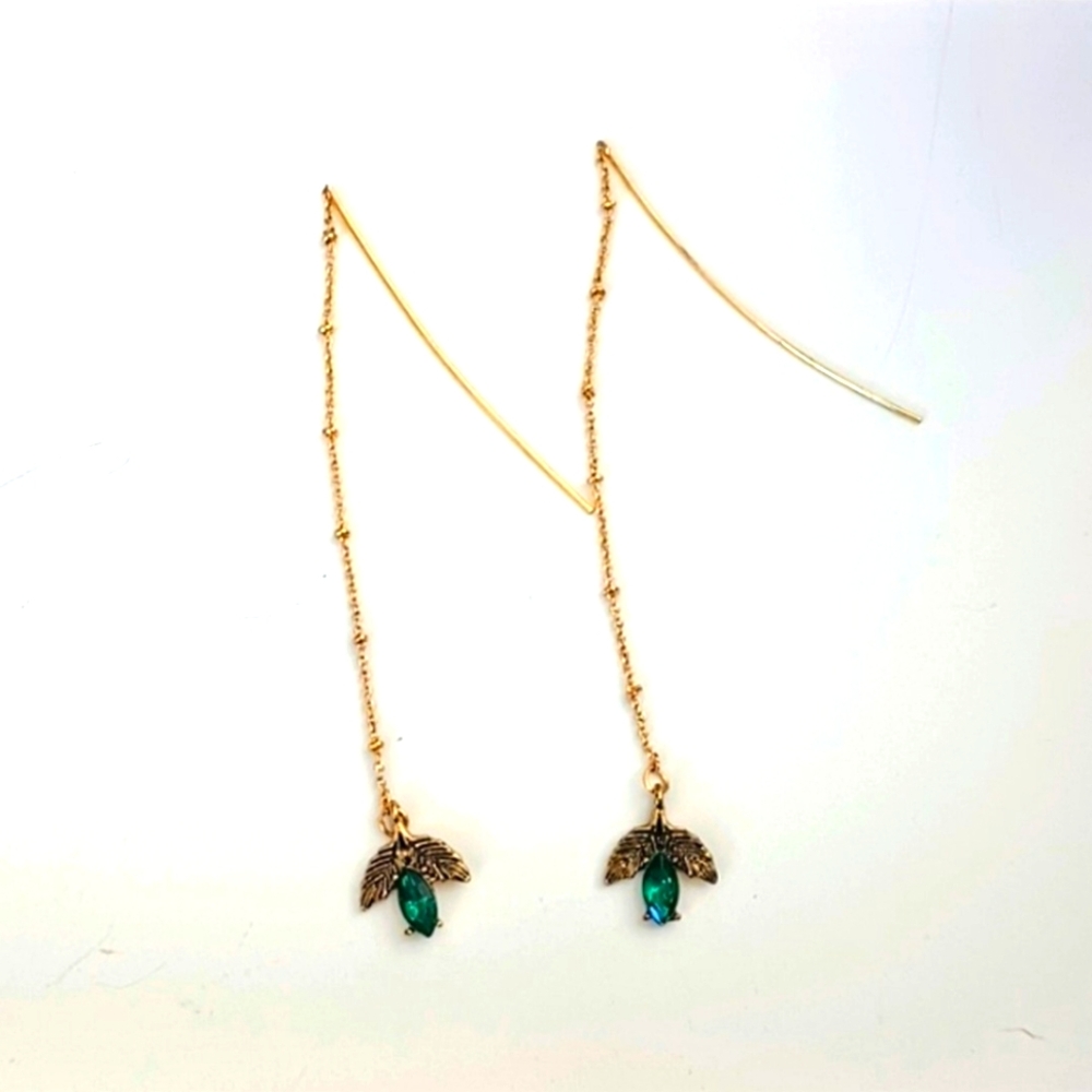 Green Leaf Drop Earrings